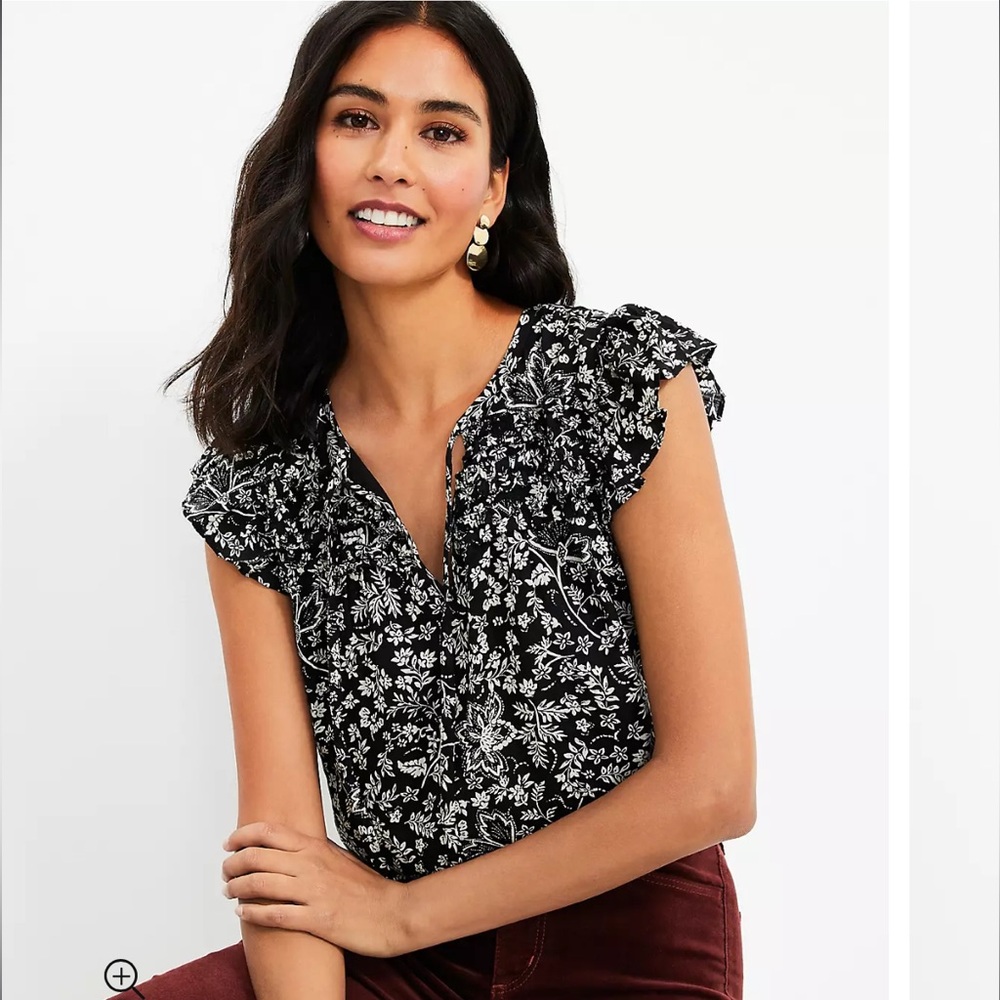 Loft Women’s Floral Ruffle Tie Neck Shell Blouse
